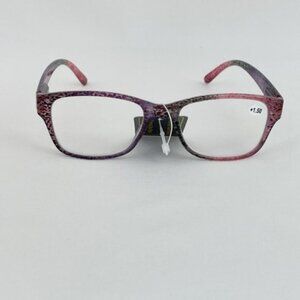 Bevi +1.50 Red & Purple Cheetah Square Reading Glasses